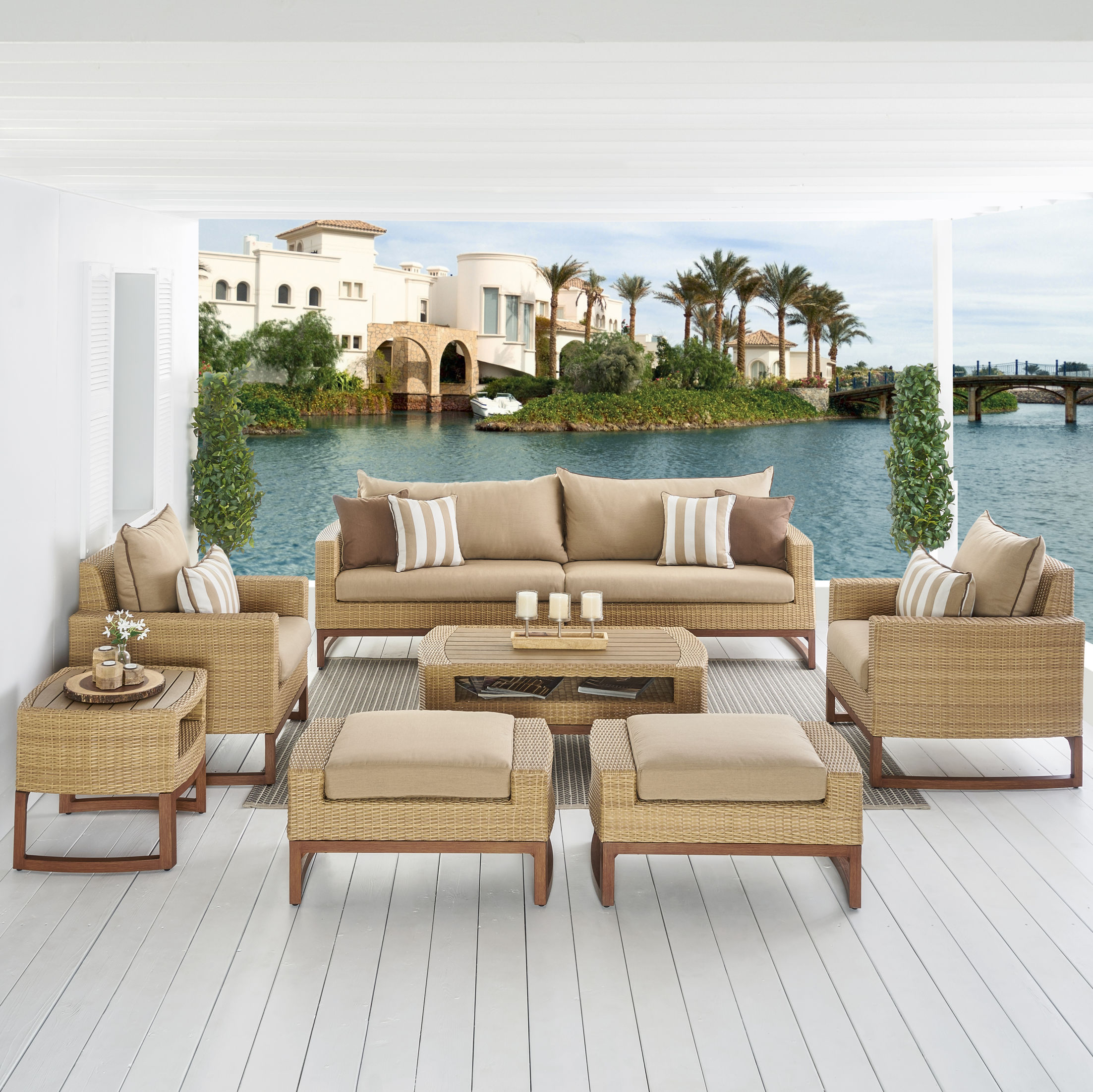 Addison 8 Piece Sunbrella Sofa Set with Cushions Fabric: Maxim Beige