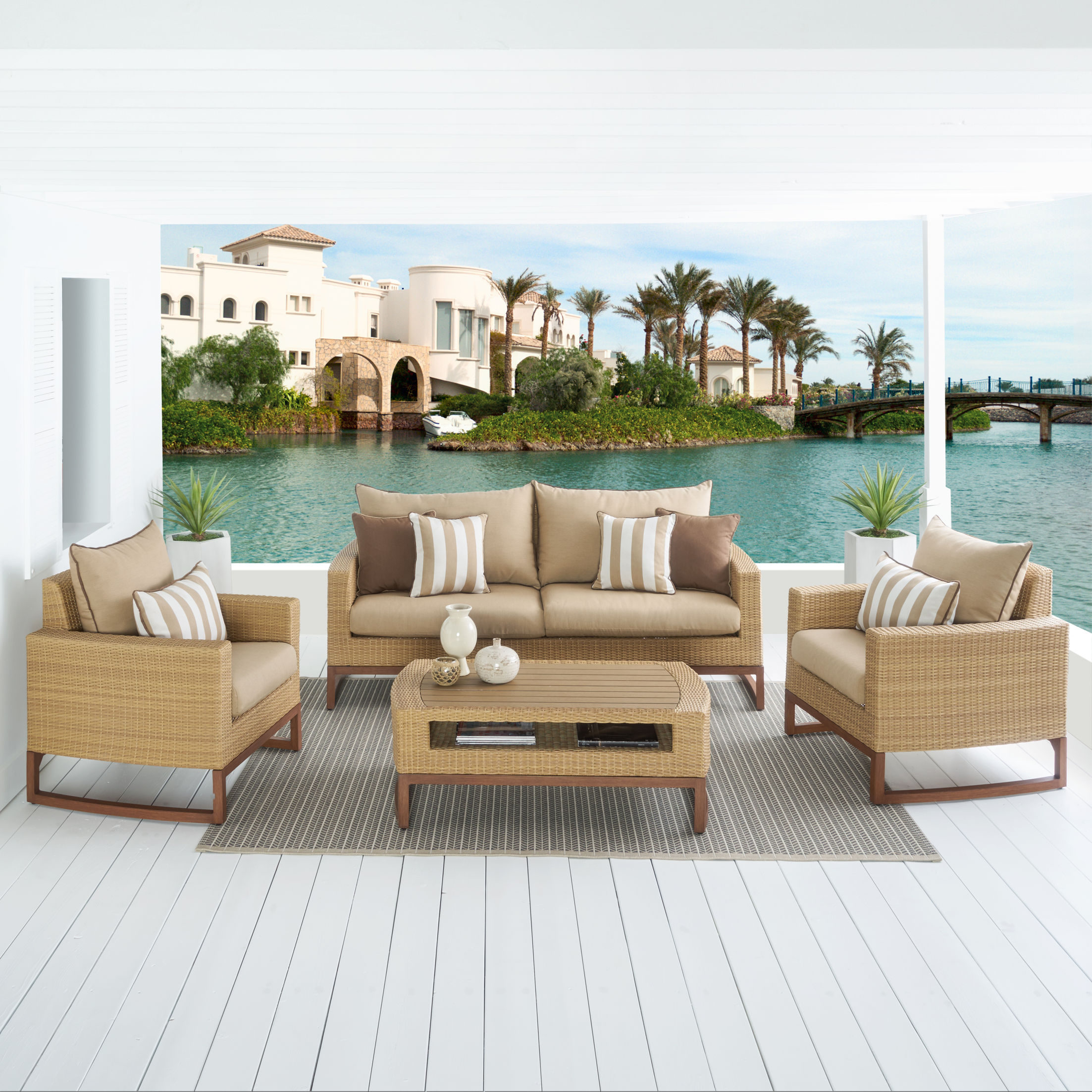 Addison 4 Piece Sunbrella Sofa Set with Cushions Fabric: Maxim Beige