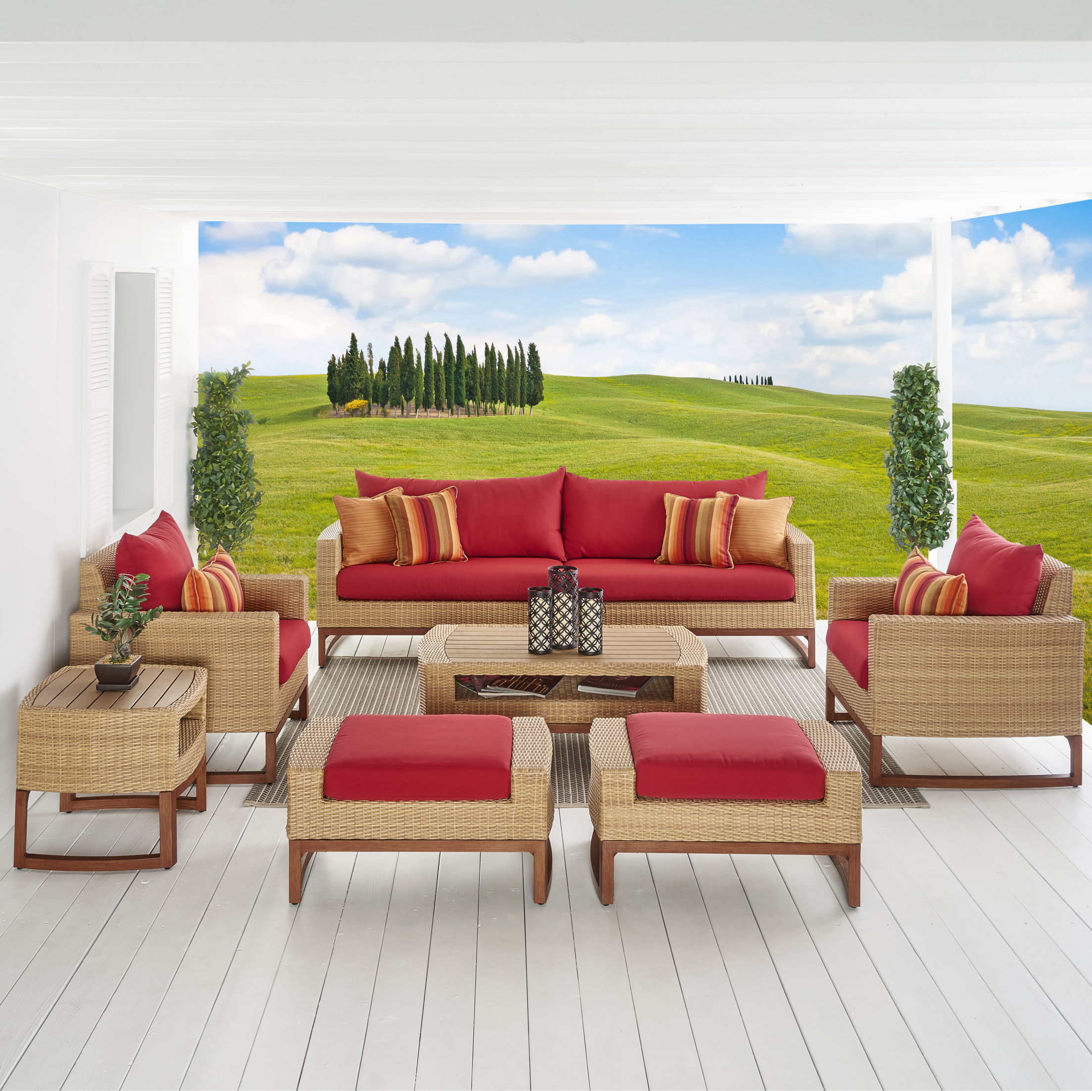 Addison 8 Piece Sunbrella Sofa Set with Cushions Fabric: Sunset Red