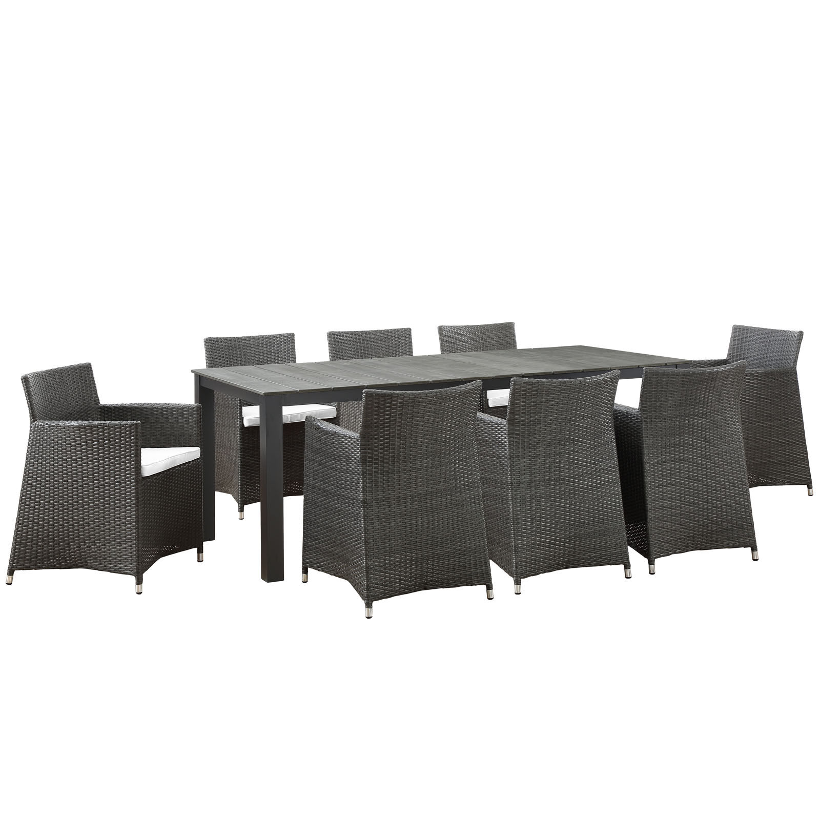 Patio Dining Sets Junction 9 Piece Outdoor Patio Dining Set Converge for great moments spent outdoors with the Junction Dining Set. Junction is a proudly designed piece with an audacious style that encourages lively repartee. The armchair is covered in a synthetic rattan weave, all-weather machine washable sea...
