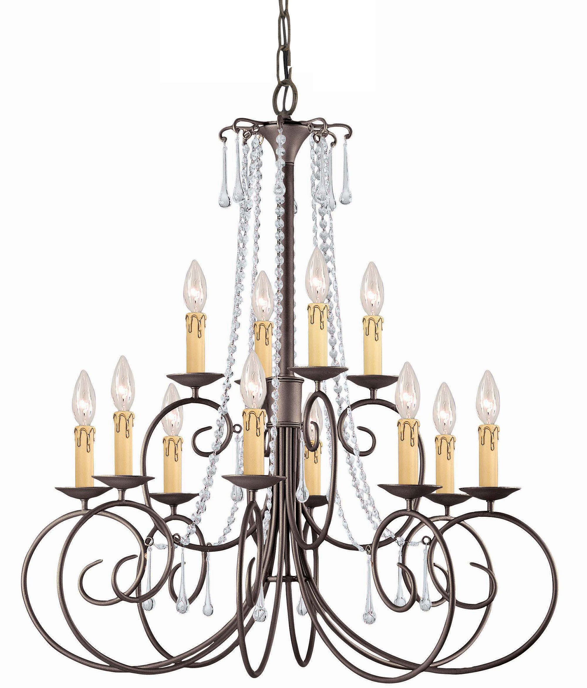 Chandeliers Soho 12-Light Candle Style Chandelier Features: -Fixture Design: Candle Style.-Number of Lights: 12.-Number of Tiers: 2.-Finish: Dark rust.-Style: Traditional.-Shade Included: No -Shade Color: .-Shade Material: ..-Primary Material: Metal.-Dry, Damp or Wet Location Listed: Dry.-Bulb Includ...