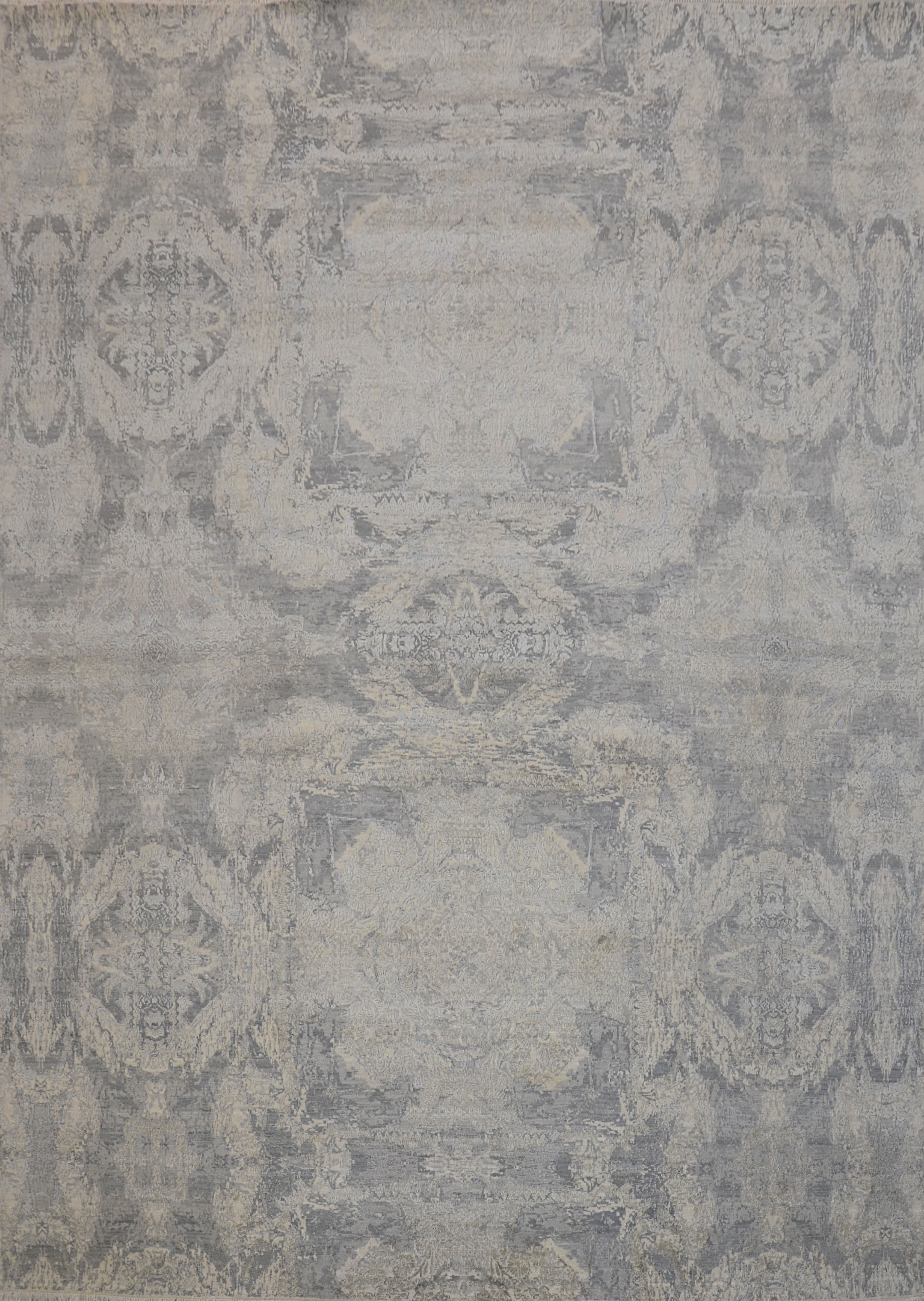 Transitional Hand-Knotted Wool, Silk Gray Area Rug