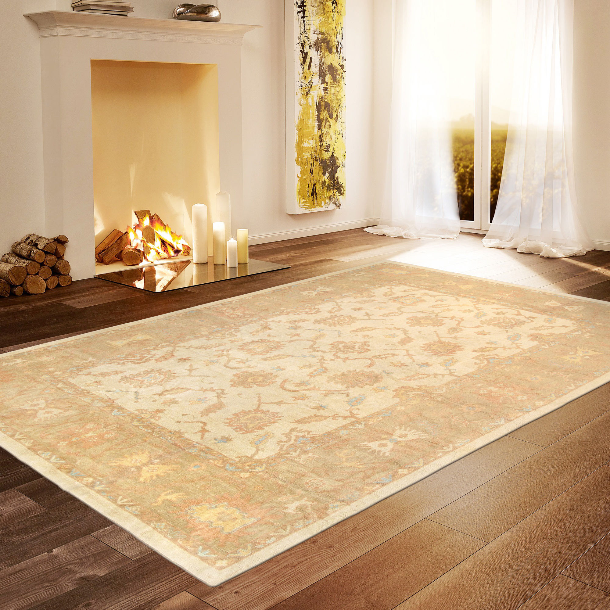 Oushak Hand-Knotted Wool Beige Area Rug