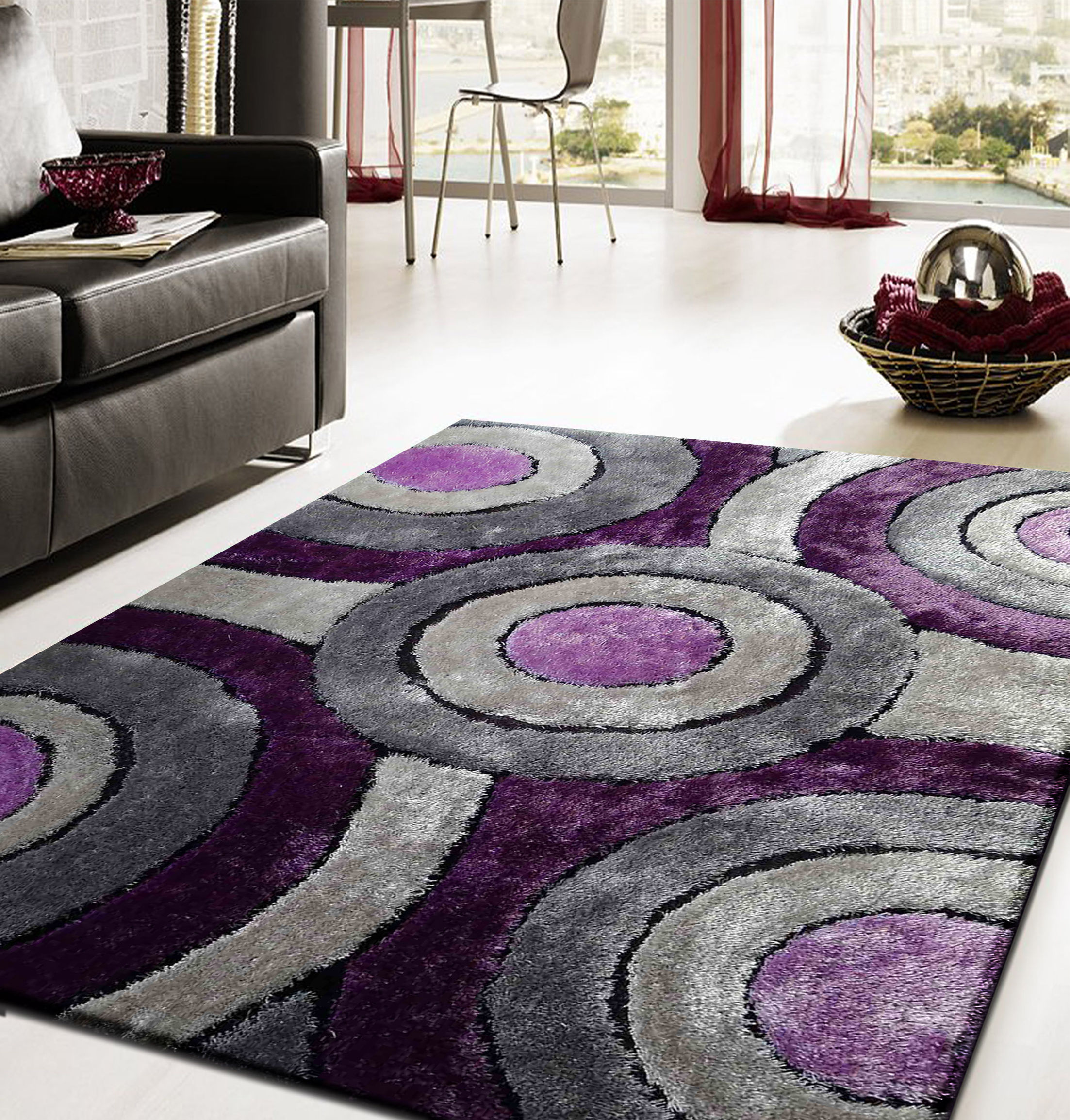 Queanbeyan Shaggy Hand-Tufted Purple/Gray Area Rug
