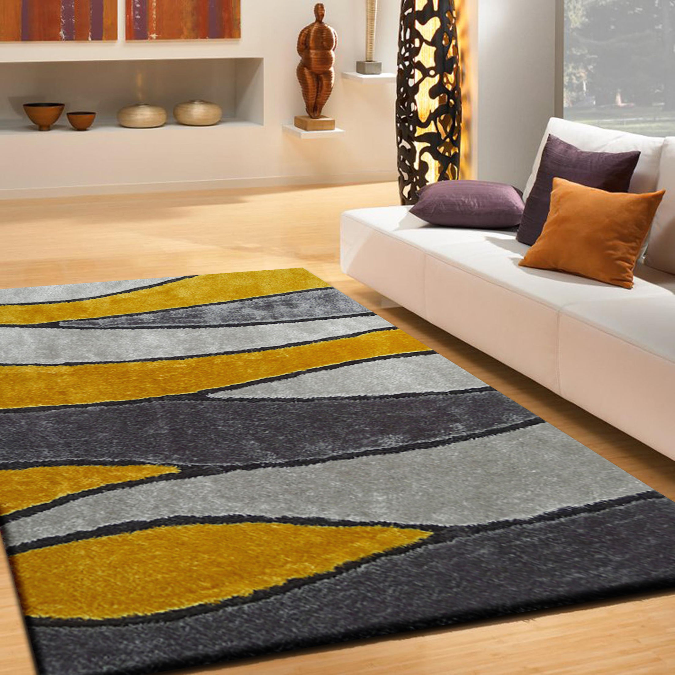 Quintanar Hand-Tufted Gray/Yellow Area Rug