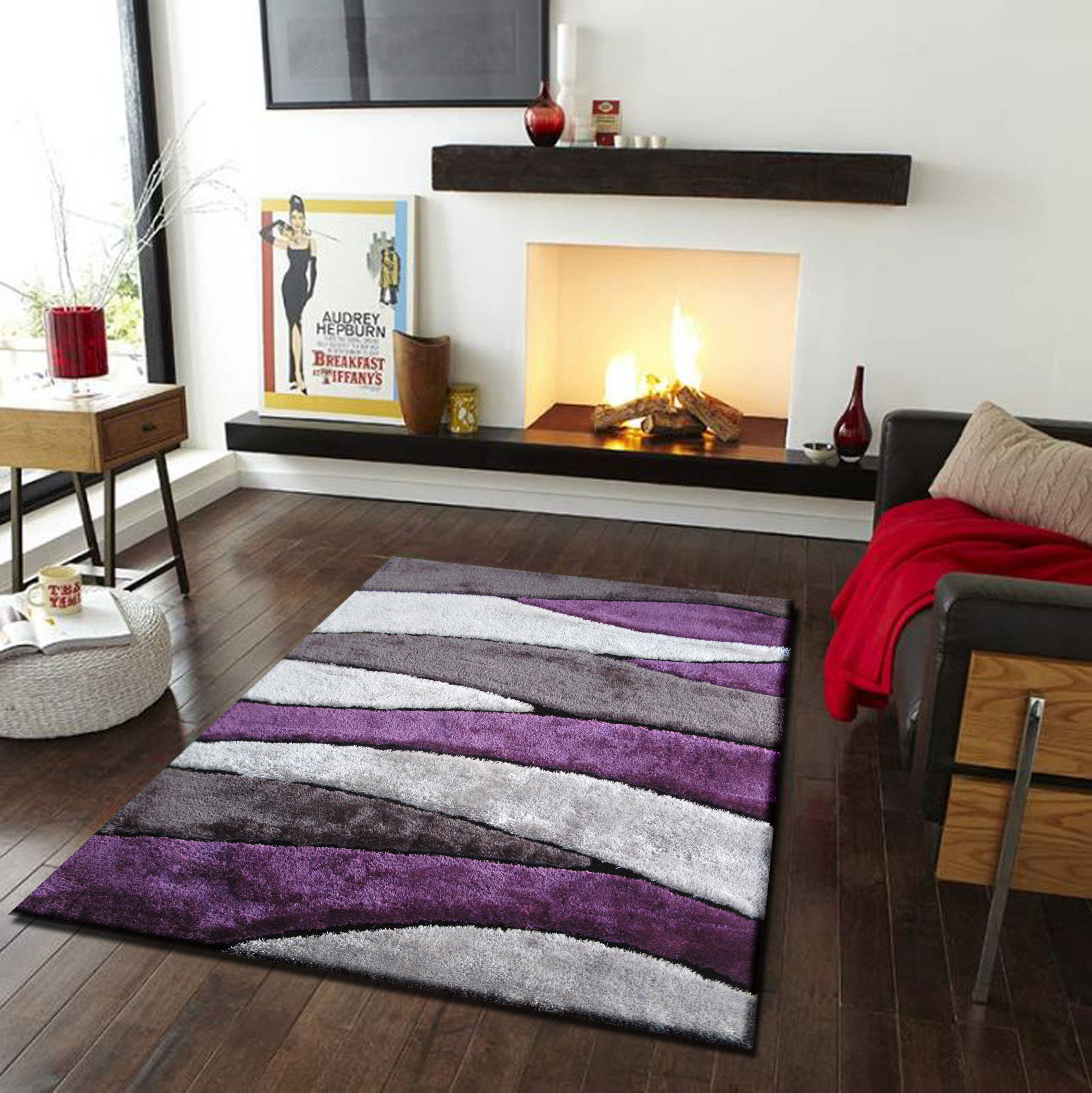 Quintanar Hand-Tufted Gray/Purple Area Rug