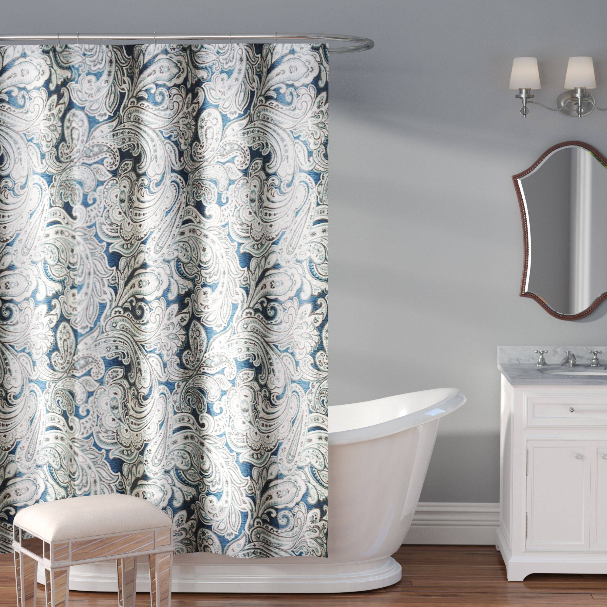 Hubert Cotton Shower Curtain Color: Blue