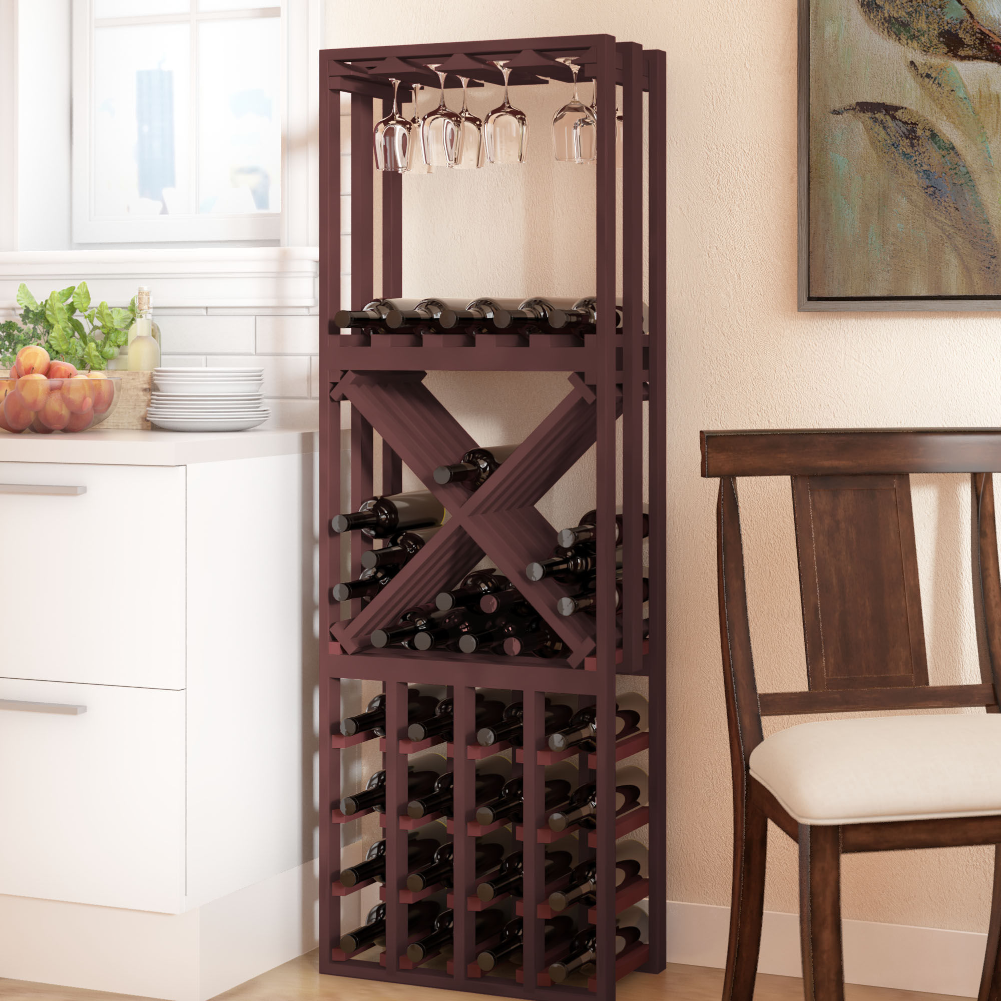 Karnes Pine Lattice Stacking Cube 45 Bottle Floor Wine Rack Finish: Walnut