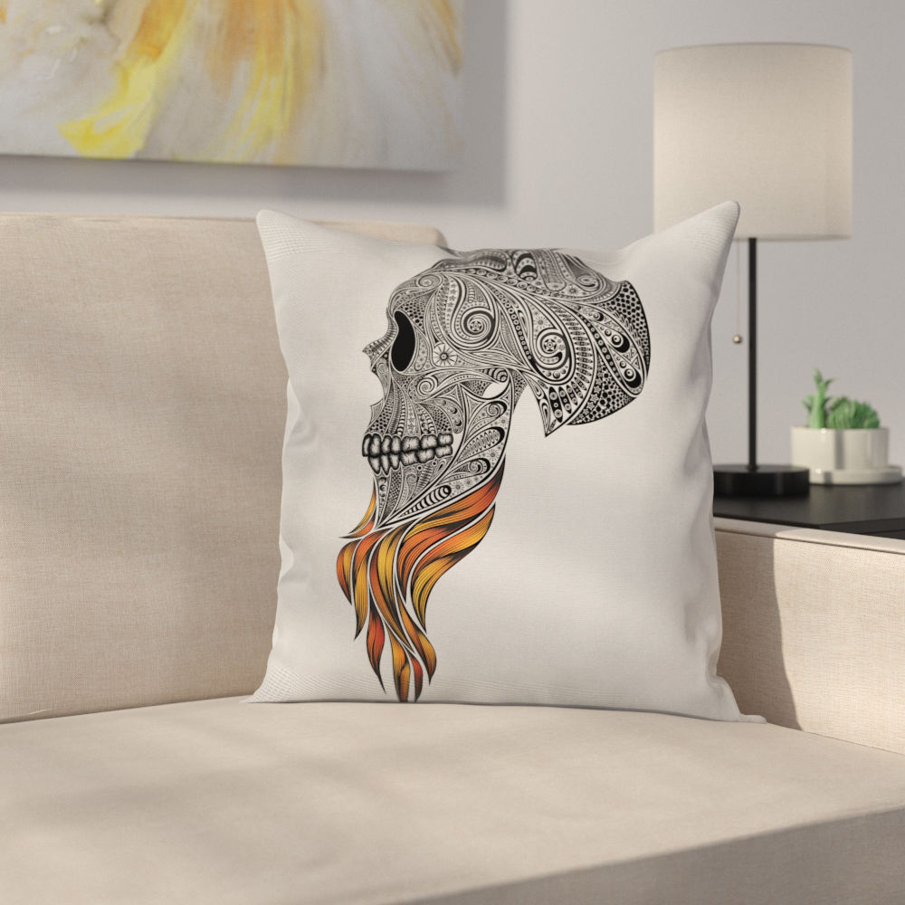 Abstract Art Skull Beard Square Cushion Pillow Cover Size: 20