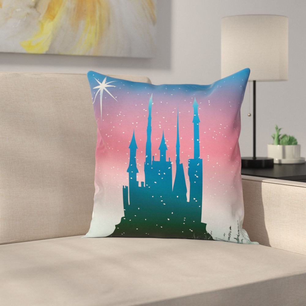 Fantasy Medieval Castle Stars Square Pillow Cover Size: 16