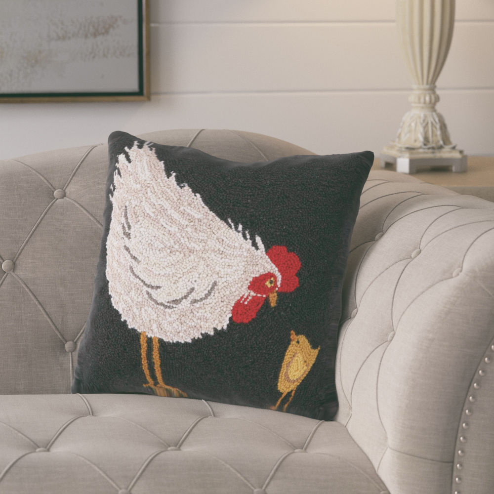 Garay Hen with Chick Wool Throw Pillow