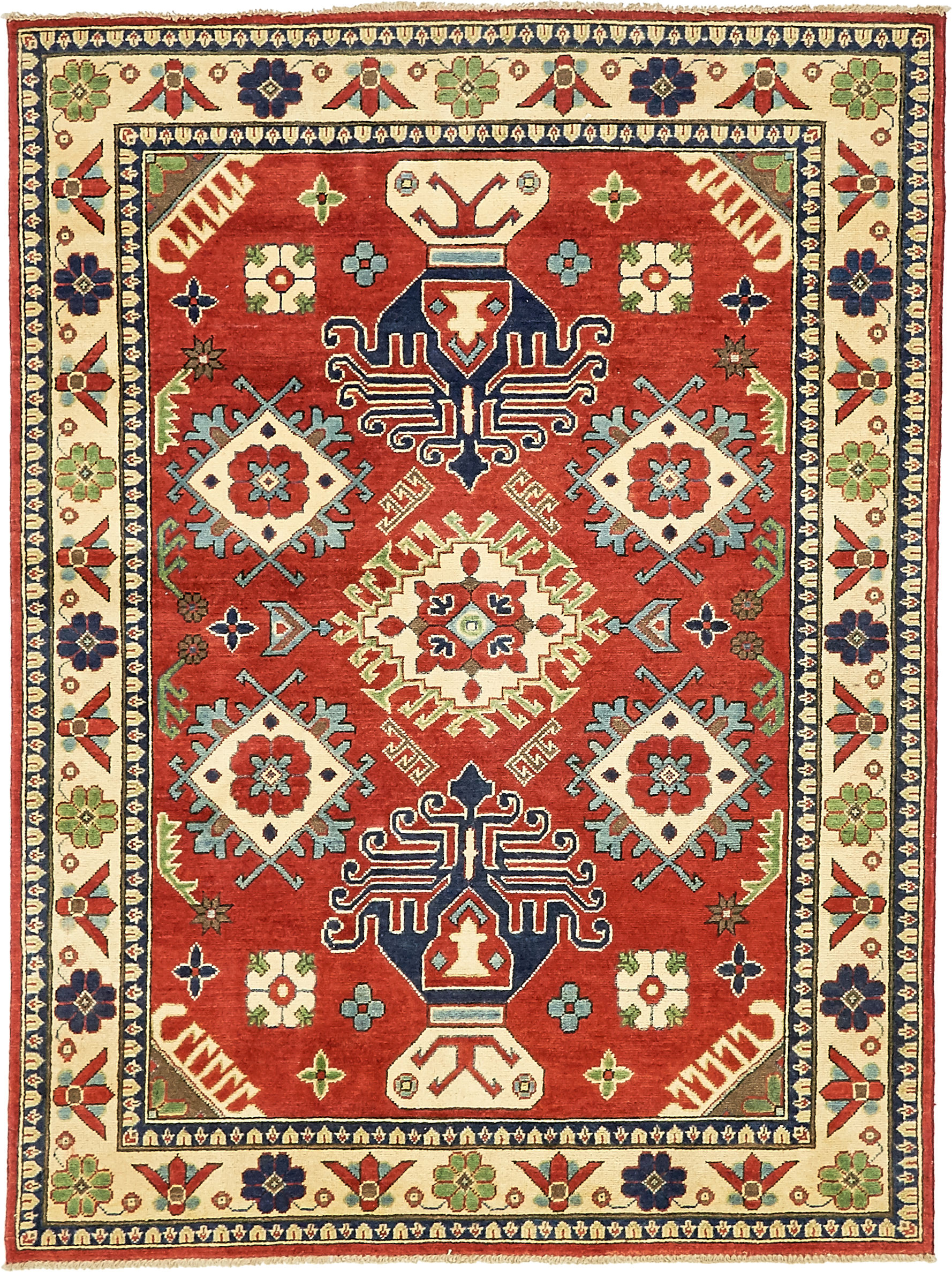 Area Rugs One-of-a-Kind Alayna Hand-Knotted Wool Green/Beige/Red Area Rug Looking for a rug that makes a statement? Look no further! From loom to your room, this is a one-of-a-kind luxury rug. Powerful and rich in culture, this rug can define a room. Features: -Handmade.-Made in Pakistan.-200 Knots per Square Inch.-Age: bra...