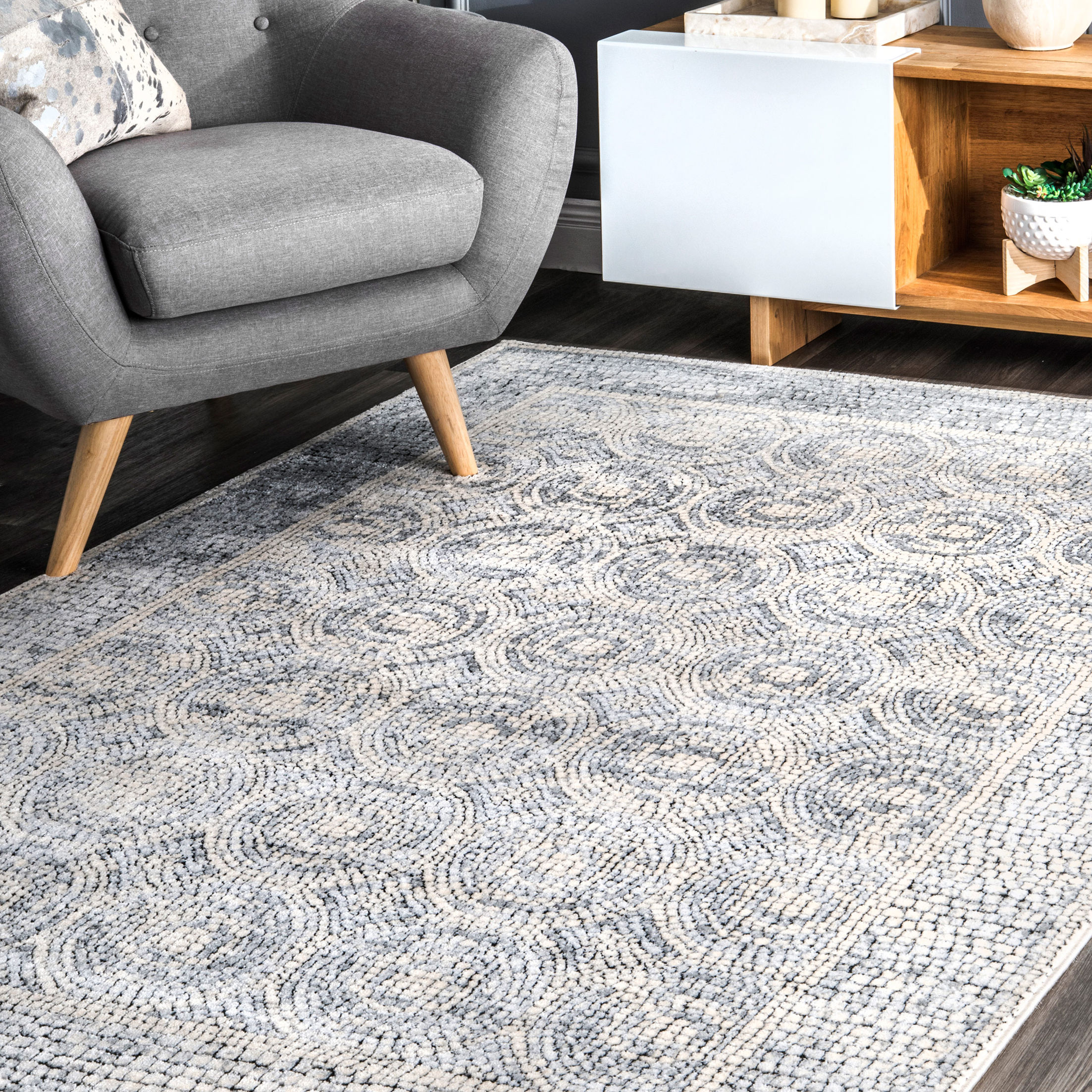 Area Rugs Barstow Light Gray Area Rug Features: -Origin: Turkey.-This rug brings a perfect addition to your home.-Primary Color: Light Gray.-Primary Pattern: Geometric.-Rug Shape: .-Construction: Machine Made.-Technique: Power Loom.-Material: Synthetic -Material Details: 50% Polyester, 50...