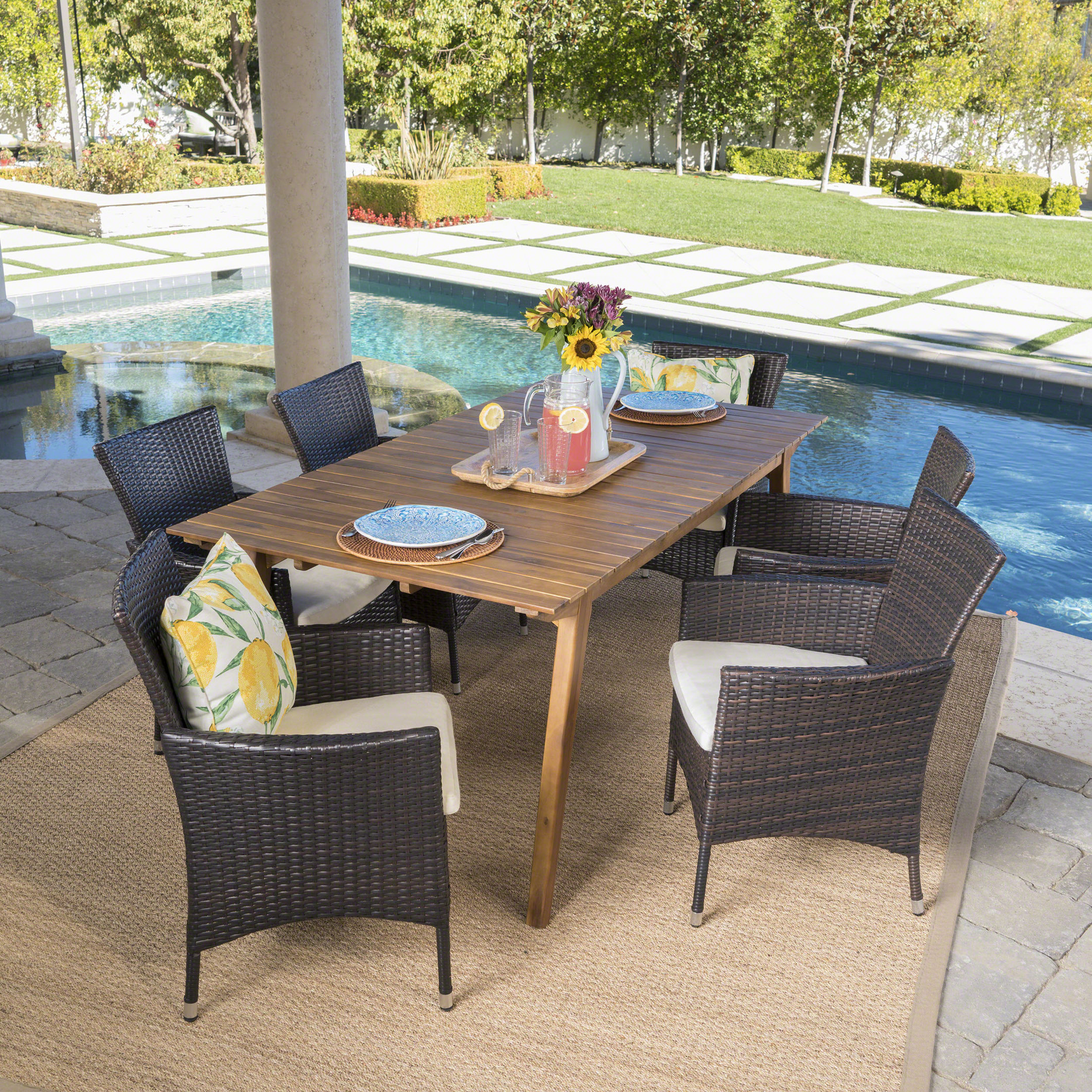 Manno Outdoor 7 Piece Dining Set with Cushions