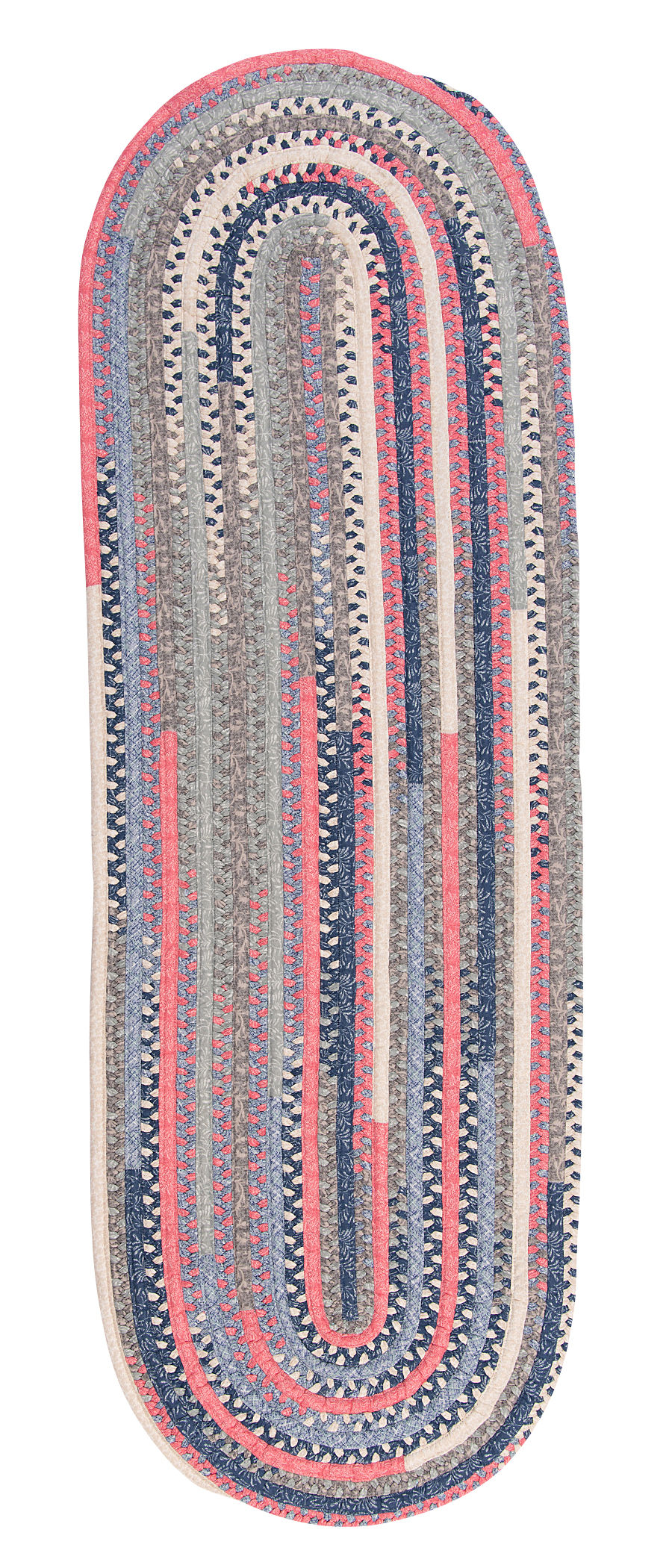 Area Rugs Print Party Ovals Blue Area Rug A unique alternating pattern of flat braid and fabricord come together in this cotton blend, oval, braided fabric rug. The unexpected colors create a pop that draws attention to the rug, while still maintaining a soft look and feel. Features: -Techniq...