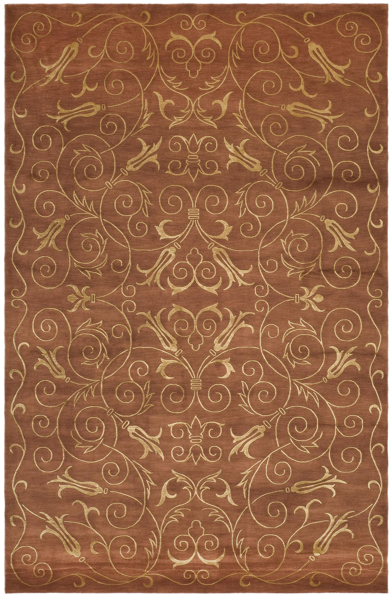 Echevarria hand knotted silk wool rust gold area rug rug size rectangle 8