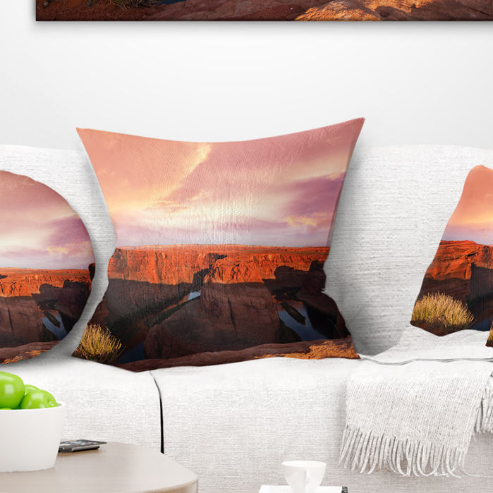 Accent Pillows Landscape Horse Shoe Bend Under Cloudy Sky Printed