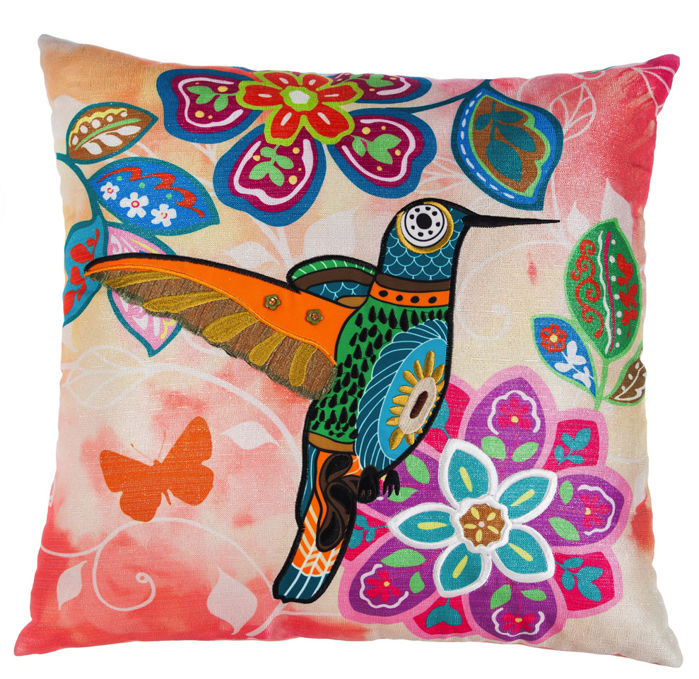 Accent Pillows Slater Bright Botanical Hummingbird Indoor Outdoor