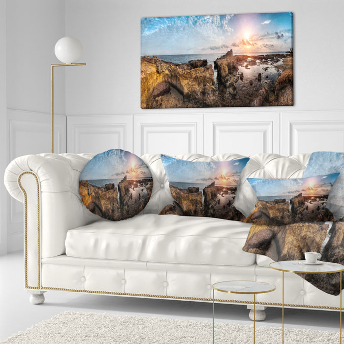 Accent Pillows Landscape Beach With Ancient Ruins Panorama Throw