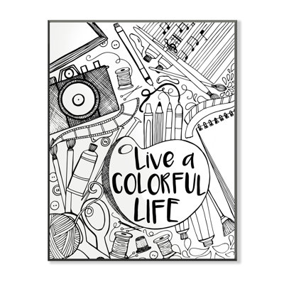 DIY Coloring Wall Plaque Live a Colorful Life Graphic Art