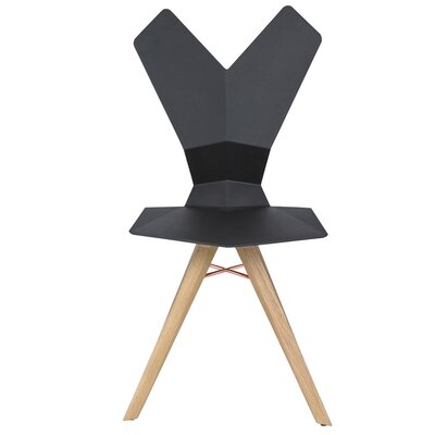 Tom Dixon Y Side Chair with Wood Base YC0 Shell Finish Black, Base Finish B