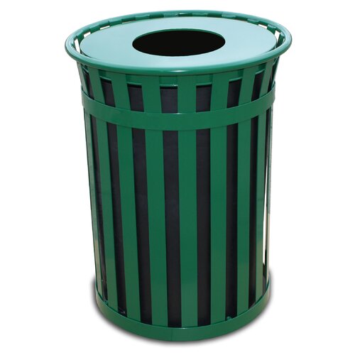 Witt Oakley Slatted Metal Waste Receptacle with Flat Top M5001 FT Finish Green