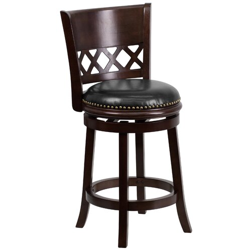 FlashFurniture 24 Wood Counter Stool with Leather Swivel Seat TA 11024 CA C