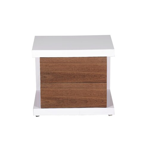 Pangea Home Taylor 2 Drawer Nightstand THITE NS Finish White and Walnut