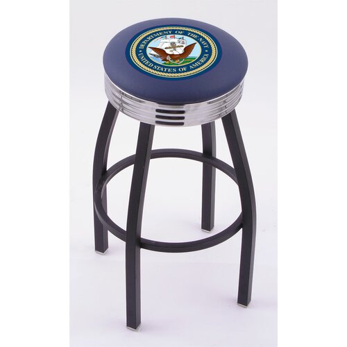 Holland Bar Stool US Military Single Ring Swivel Barstool with Black Base And