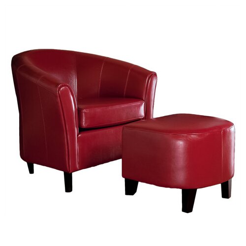 Home Loft Concept Marco Leather Club Chair and Ottoman Set NFN1323 Color Red