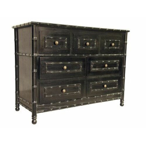 Noir Bamboo 7 Drawer, Hand Rubbed Black Dresser GDRE111HB