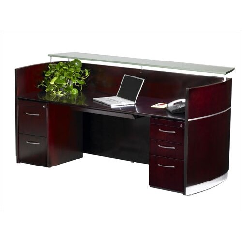 Mayline Napoli 87 W Reception Desk with 2 Pedestals NRSBF Finish Mahogany