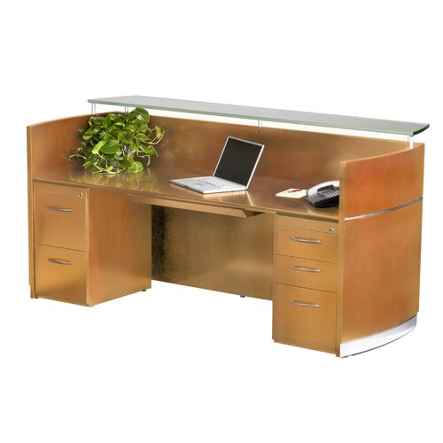 Mayline Napoli 87 W Reception Desk with 2 Pedestals NRSBF Finish Golden Cherry