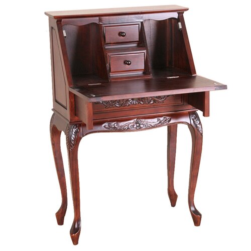 International Caravan Windsor Hand Carved Wood Secretary Desk 3832