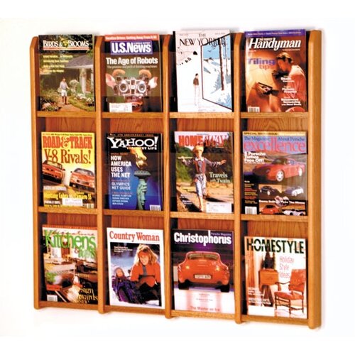 Wooden Mallet Twelve Magazine Oak and Acrylic Wall Display with Optional Floo