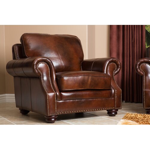 Abbyson Living Karington Hand Rubbed Leather Armchair SK 7020 BRN 1